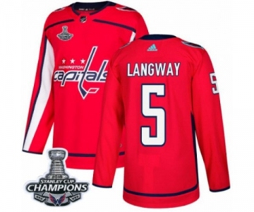 Men Adidas Washington Capitals #5 Rod Langway Authentic Red Home 2018 Stanley Cup Final Champions NHL Jersey