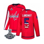 Men Adidas Washington Capitals #5 Rod Langway Authentic Red USA Flag Fashion 2018 Stanley Cup Final Champions NHL Jersey