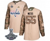 Men Adidas Washington Capitals #55 Aaron Ness Authentic Camo Veterans Day Practice 2018 Stanley Cup Final Champions NHL Jersey