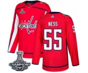 Men Adidas Washington Capitals #55 Aaron Ness Authentic Red Home 2018 Stanley Cup Final Champions NHL Jersey