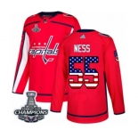 Men Adidas Washington Capitals #55 Aaron Ness Authentic Red USA Flag Fashion 2018 Stanley Cup Final Champions NHL Jersey