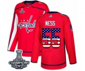 Men Adidas Washington Capitals #55 Aaron Ness Authentic Red USA Flag Fashion 2018 Stanley Cup Final Champions NHL Jersey