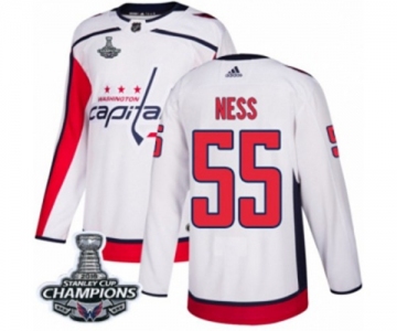 Men Adidas Washington Capitals #55 Aaron Ness Authentic White Away 2018 Stanley Cup Final Champions NHL Jersey