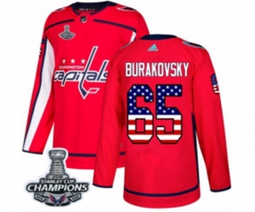 Men Adidas Washington Capitals #65 Andre Burakovsky Authentic Red USA Flag Fashion 2018 Stanley Cup Final Champions NHL Jersey