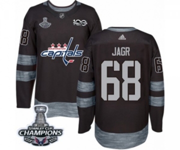 Men Adidas Washington Capitals #68 Jaromir Jagr Authentic Black 1917-2017 100th Anniversary 2018 Stanley Cup Final Champions NHL Jersey