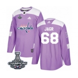 Men Adidas Washington Capitals #68 Jaromir Jagr Authentic Purple Fights Cancer Practice 2018 Stanley Cup Final Champions NHL Jersey