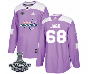 Men Adidas Washington Capitals #68 Jaromir Jagr Authentic Purple Fights Cancer Practice 2018 Stanley Cup Final Champions NHL Jersey