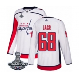 Men Adidas Washington Capitals #68 Jaromir Jagr Authentic White Away 2018 Stanley Cup Final Champions NHL Jersey