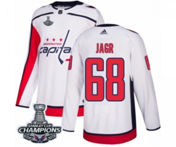 Men Adidas Washington Capitals #68 Jaromir Jagr Authentic White Away 2018 Stanley Cup Final Champions NHL Jersey