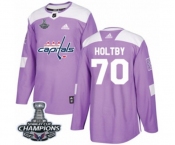 Men Adidas Washington Capitals #70 Braden Holtby Authentic Purple Fights Cancer Practice 2018 Stanley Cup Final Champions NHL Jersey