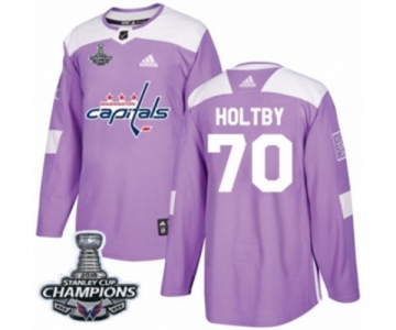 Men Adidas Washington Capitals #70 Braden Holtby Authentic Purple Fights Cancer Practice 2018 Stanley Cup Final Champions NHL Jersey