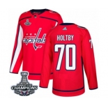 Men Adidas Washington Capitals #70 Braden Holtby Authentic Red Home 2018 Stanley Cup Final Champions NHL Jersey