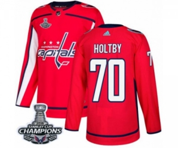 Men Adidas Washington Capitals #70 Braden Holtby Authentic Red Home 2018 Stanley Cup Final Champions NHL Jersey