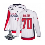 Men Adidas Washington Capitals #70 Braden Holtby Authentic White Away 2018 Stanley Cup Final Champions NHL Jersey