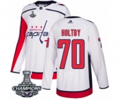 Men Adidas Washington Capitals #70 Braden Holtby Authentic White Away 2018 Stanley Cup Final Champions NHL Jersey