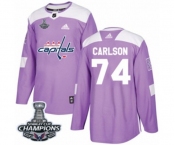 Men Adidas Washington Capitals #74 John Carlson Authentic Purple Fights Cancer Practice 2018 Stanley Cup Final Champions NHL Jersey