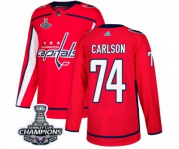 Men Adidas Washington Capitals #74 John Carlson Authentic Red Home 2018 Stanley Cup Final Champions NHL Jersey