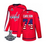 Men Adidas Washington Capitals #74 John Carlson Authentic Red USA Flag Fashion 2018 Stanley Cup Final Champions NHL Jersey