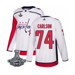 Men Adidas Washington Capitals #74 John Carlson Authentic White Away 2018 Stanley Cup Final Champions NHL Jersey