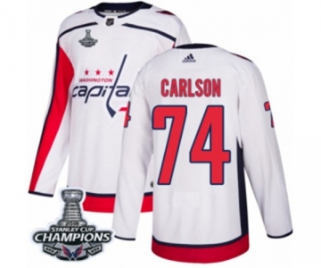 Men Adidas Washington Capitals #74 John Carlson Authentic White Away 2018 Stanley Cup Final Champions NHL Jersey