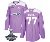 Men Adidas Washington Capitals #77 T.J. Oshie Authentic Purple Fights Cancer Practice 2018 Stanley Cup Final Champions NHL Jersey