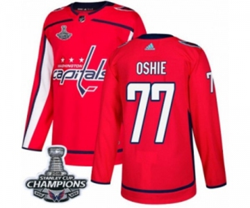 Men Adidas Washington Capitals #77 T.J. Oshie Authentic Red Home 2018 Stanley Cup Final Champions NHL Jersey