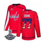 Men Adidas Washington Capitals #77 T.J. Oshie Authentic Red USA Flag Fashion 2018 Stanley Cup Final Champions NHL Jersey