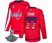 Men Adidas Washington Capitals #77 T.J. Oshie Authentic Red USA Flag Fashion 2018 Stanley Cup Final Champions NHL Jersey