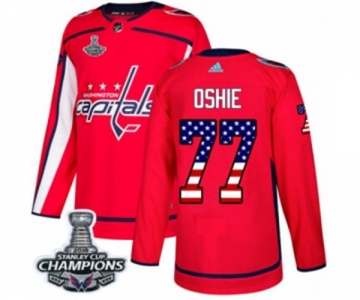 Men Adidas Washington Capitals #77 T.J. Oshie Authentic Red USA Flag Fashion 2018 Stanley Cup Final Champions NHL Jersey