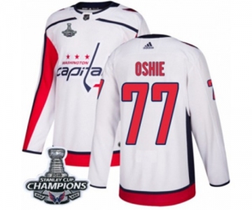 Men Adidas Washington Capitals #77 T.J. Oshie Authentic White Away 2018 Stanley Cup Final Champions NHL Jersey