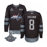 Men Adidas Washington Capitals #8 Alex Ovechkin Authentic Black 1917-2017 100th Anniversary 2018 Stanley Cup Final Champions NHL Jersey