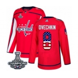 Men Adidas Washington Capitals #8 Alex Ovechkin Authentic Red USA Flag Fashion 2018 Stanley Cup Final Champions NHL Jersey