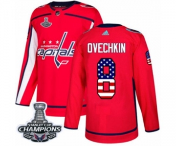 Men Adidas Washington Capitals #8 Alex Ovechkin Authentic Red USA Flag Fashion 2018 Stanley Cup Final Champions NHL Jersey