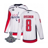 Men Adidas Washington Capitals #8 Alex Ovechkin Authentic White Away 2018 Stanley Cup Final Champions NHL Jersey