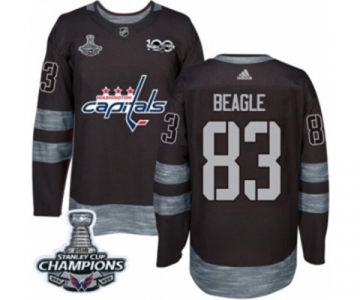 Men Adidas Washington Capitals #83 Jay Beagle Authentic Black 1917-2017 100th Anniversary 2018 Stanley Cup Final Champions NHL Jersey