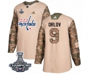 Men Adidas Washington Capitals #9 Dmitry Orlov Authentic Camo Veterans Day Practice 2018 Stanley Cup Final Champions NHL Jersey