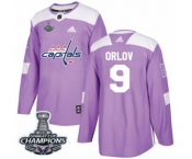 Men Adidas Washington Capitals #9 Dmitry Orlov Authentic Purple Fights Cancer Practice 2018 Stanley Cup Final Champions NHL Jersey