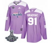 Men Adidas Washington Capitals #91 Tyler Graovac Authentic Purple Fights Cancer Practice 2018 Stanley Cup Final Champions NHL Jersey