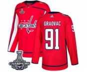 Men Adidas Washington Capitals #91 Tyler Graovac Authentic Red Home 2018 Stanley Cup Final Champions NHL Jersey