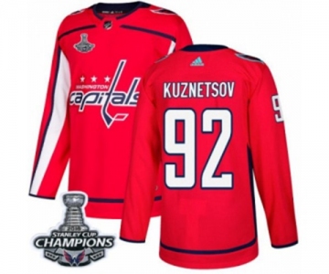 Men Adidas Washington Capitals #92 Evgeny Kuznetsov Authentic Red Home 2018 Stanley Cup Final Champions NHL Jersey