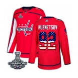 Men Adidas Washington Capitals #92 Evgeny Kuznetsov Authentic Red USA Flag Fashion 2018 Stanley Cup Final Champions NHL Jersey