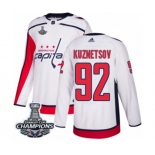 Men Adidas Washington Capitals #92 Evgeny Kuznetsov Authentic White Away 2018 Stanley Cup Final Champions NHL Jersey