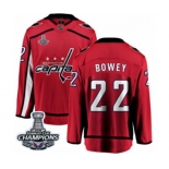 Men Washington Capitals #22 Madison Bowey Fanatics Branded Red Home Breakaway 2018 Stanley Cup Final Champions NHL Jersey