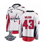 Men Washington Capitals #43 Tom Wilson Fanatics Branded White Away Breakaway 2018 Stanley Cup Final Champions NHL Jersey