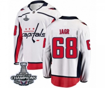 Men Washington Capitals #68 Jaromir Jagr Fanatics Branded White Away Breakaway 2018 Stanley Cup Final Champions NHL Jersey