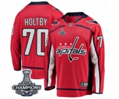 Men Washington Capitals #70 Braden Holtby Fanatics Branded Red Home Breakaway 2018 Stanley Cup Final Champions NHL Jersey