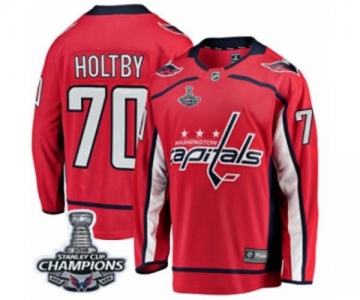 Men Washington Capitals #70 Braden Holtby Fanatics Branded Red Home Breakaway 2018 Stanley Cup Final Champions NHL Jersey