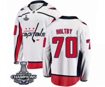 Men Washington Capitals #70 Braden Holtby Fanatics Branded White Away Breakaway 2018 Stanley Cup Final Champions NHL Jersey