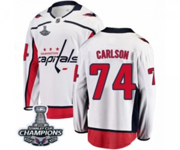 Men Washington Capitals #74 John Carlson Fanatics Branded White Away Breakaway 2018 Stanley Cup Final Champions NHL Jersey