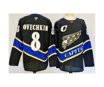 Men Washington Capitals 8 Alexander Ovechkin Black 2024 25 C Patch Home Stitched Hockey Jersey